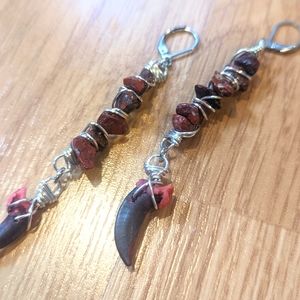 FINAL PRICE Coyote Claw Red Brecciated Jasper Silver Wrapped Dangle Earrings